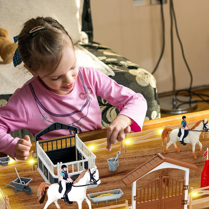 Pferdestall Spielzeug Pferde,Pferdekoppel Pferdestall,Spielzeug Set mit LED Licht,Horse Spielset Pfe
