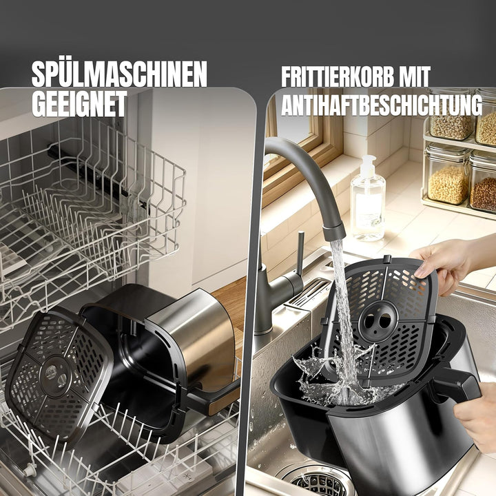 HEINRICHS Heissluftfritteuse, 6,5 Liter XXL Air Fryer, 10in1 Airfritteuse, LED-Color-Display mit Sen