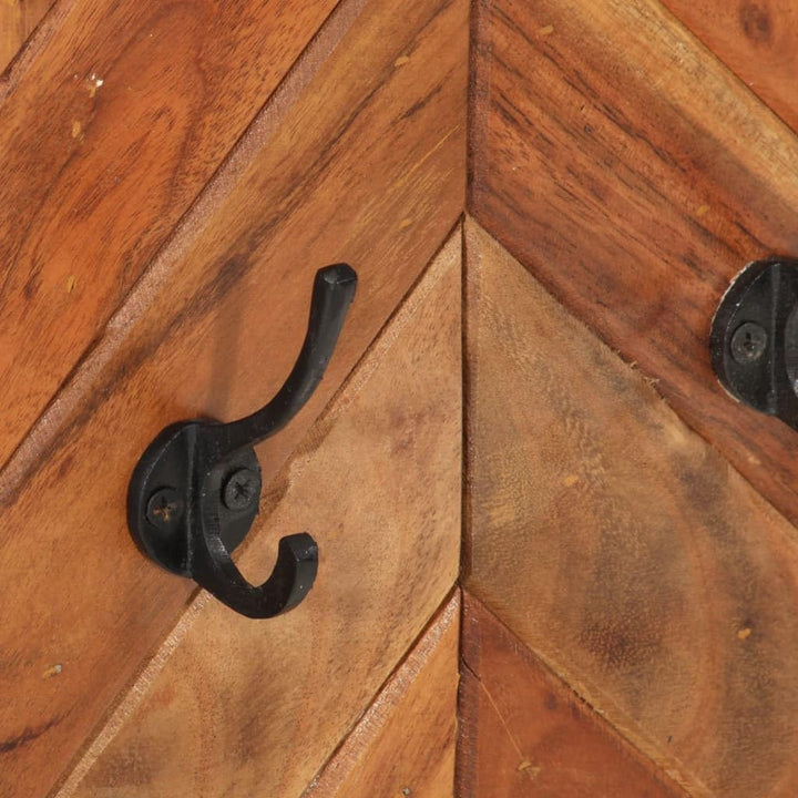 Wandgarderobe, 90 x 1 x 35 cm, Massivholz, Akazie, Eisen, 6 Haken | Robuster Eisenrahmen, massives A