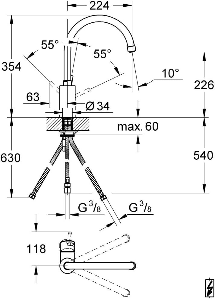 GROHE Concetto - Einahnd- Spühltischbatterie (1/2", hoher Auslauf, Schwenkbegrenzung 0°/150°/360°),