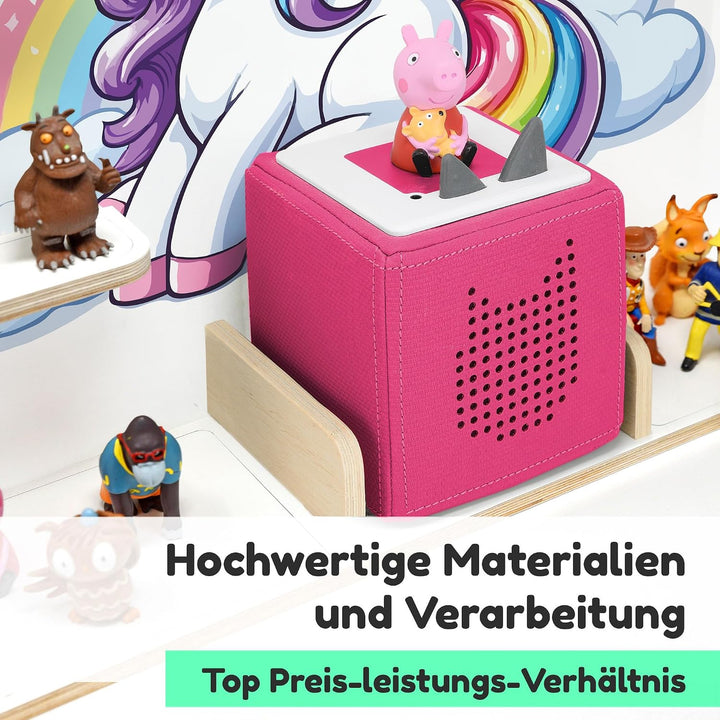 stadtecken Holzregal für Tonies &amp; Toniebox – Musikbox Wandregal aus 10mm Holz – Platz für 35-50 Figu