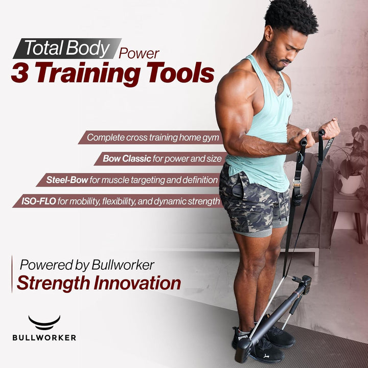 Bullworker Power Pack - Cross Training Portable Home Gym for Total Body Fitness (Bow Classic, Steel