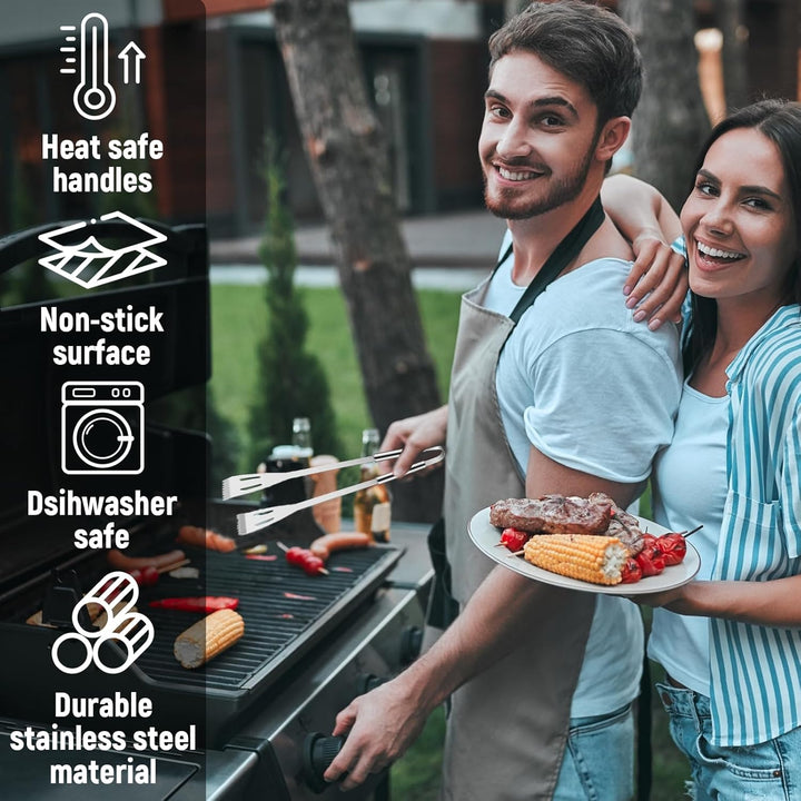7 Stücke Grillbesteck Set Grillzubehör mit Edelstahl-BBQ-Set (Grillzange, Grillwender, Grillgabel, 4