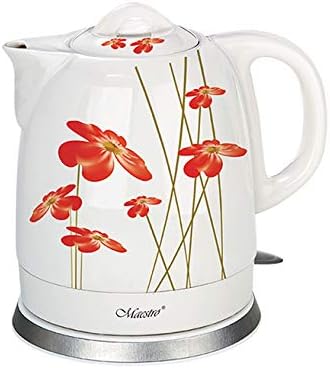 Maestro MR066 Elektrischer Keramikkessel Wasserkocher Keramik Blumendesign 1,5L (Weiss/rot)