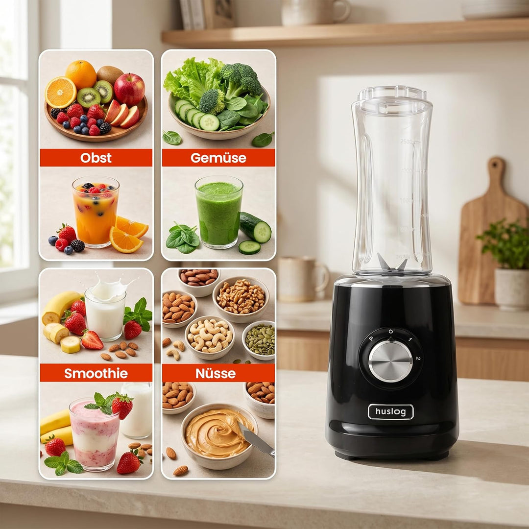 BlendGo Blender Smoothie-mixer, Trinkflasche 600 Ml, Schwarz Schwarz HUS1012, Schwarz HUS1012