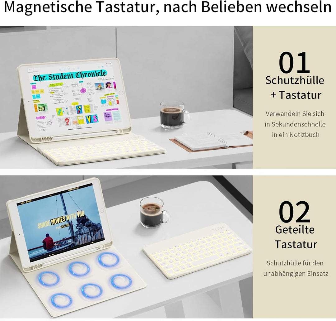 Tastatur Hülle für iPad 9. / 8. / 7. Generation 10,2 Zoll, 360° Schutz TPU Hülle mit Abnehmbarer Bel