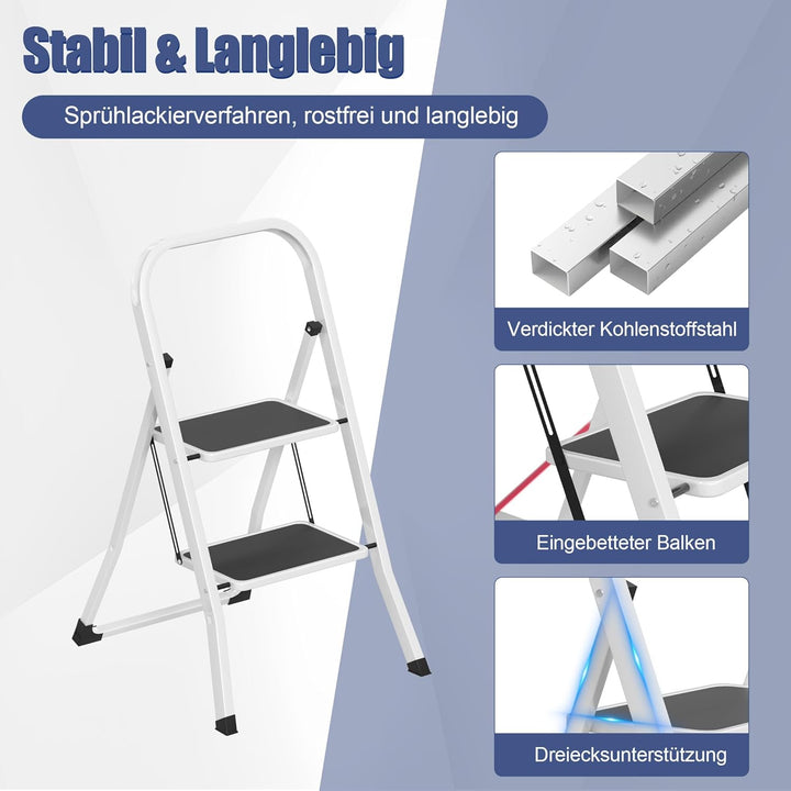 YRHome 2 Stufen Klappbar Trittleiter Leiter Tritthocker Klapptrittleiter mit breitem rutschfeste Ped