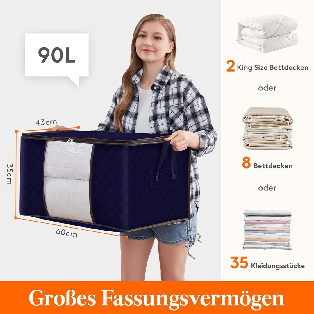 Lifewit 3 Stück 90L Aufbewahrungstasche, Aufbewahrungsbox mit Deckel, Gross Kleideraufbewahrung Umzu