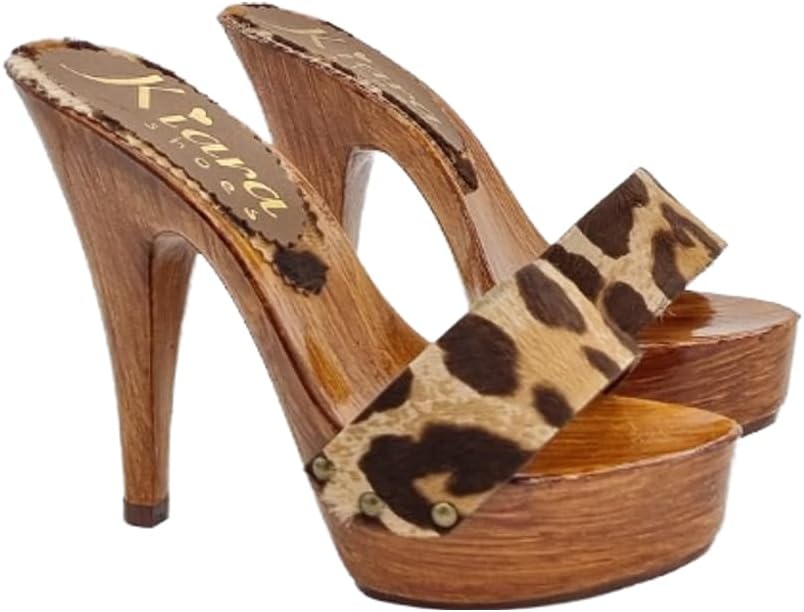 Kiara Shoes Damen-Clogs mit 13-Absatz - Made in Italy - K9102 LEO (38 EU, LEO) 38 EU Leo, 38 EU Leo