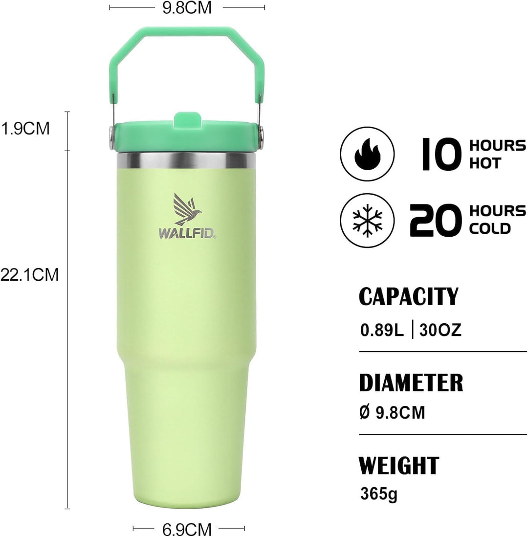WALLFID 40oz Thermobecher aus Edelstahl, Vakuum-Isoliert mit Deckel, 3 Strohhalmen und 1 Strohhalm B