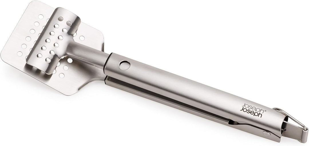 Joseph Joseph GrillOut BBQ-Wender Zange, 2-in-1 mit Teleskopkopf, Robustes Edelstahl, Kompakte Aufbe