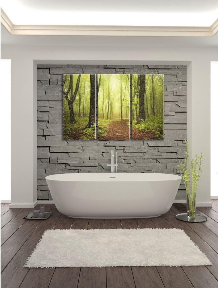 Pixxprint Weg im Wald / 3-Teilig/Gesamtmass 120cm Leinwandbild bespannt auf Holzrahmen/Wandbild Kuns
