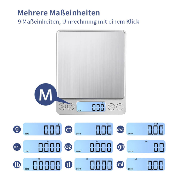 1kg/0.01g USB Aufladen Feinwaage Digitale Küchenwaage,Hochpräzise Grammwaage Digitalwaage Briefwaage