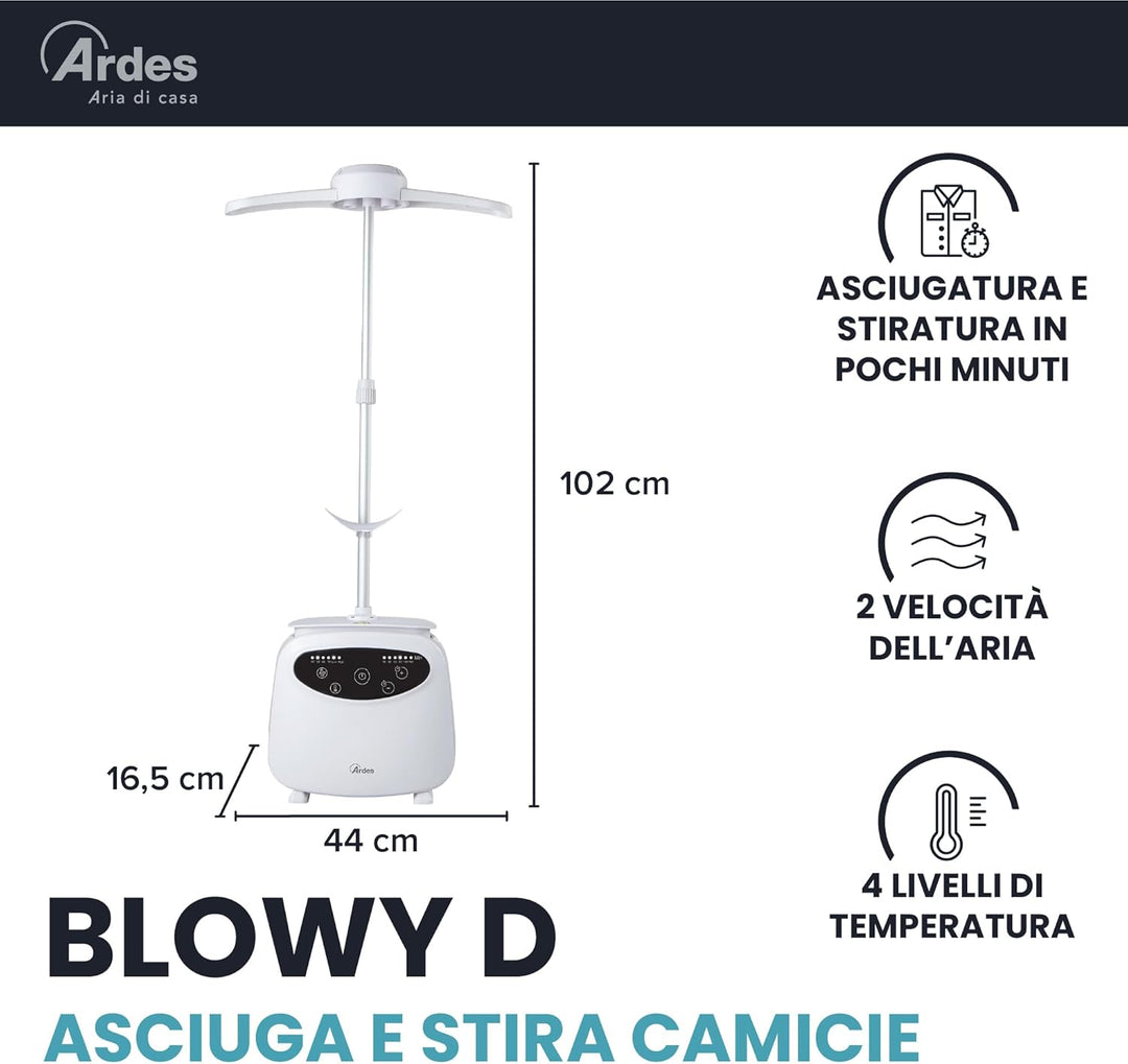 Ardes ARMST02D Automatischer Hemdenbügel BLOWY D Bügelpuppe zum Trocknen und Bügeln von T-Shirts, Bl
