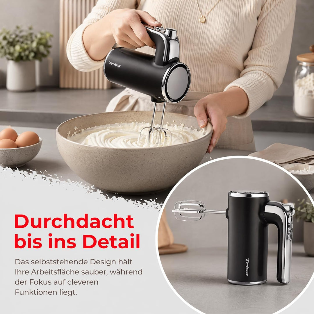 Trisa Handrührgerät - 6 Geschwindigkeiten mit Turbo, Langsamer Start, Chrom-Design, Edelstahl Rührbe
