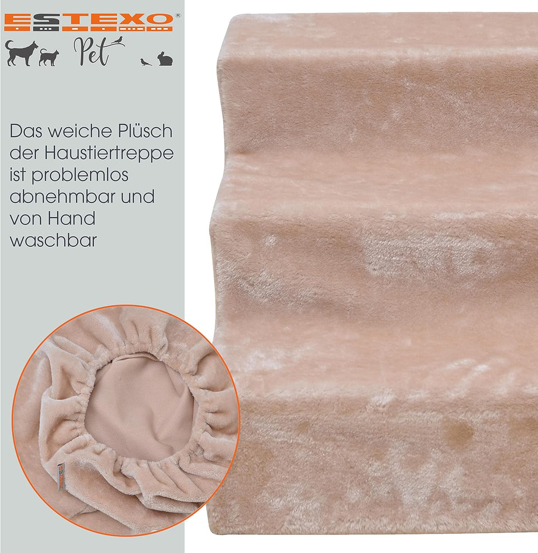 ESTEXO Hundetreppe Katzentreppe Haustiertreppe Tiertreppe Treppenstufen Plüschbezug Einstieghilfe 3