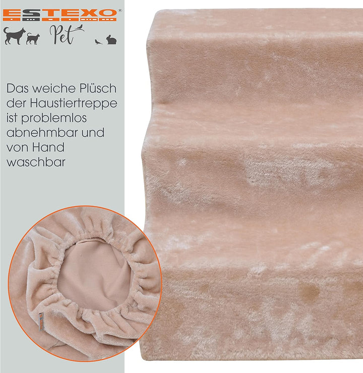 ESTEXO Hundetreppe Katzentreppe Haustiertreppe Tiertreppe Treppenstufen Plüschbezug Einstieghilfe 3