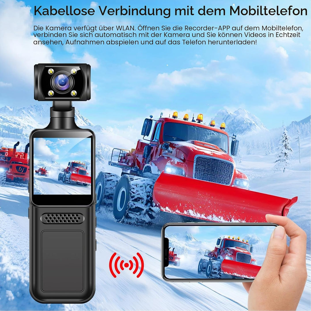 XUMIUZIY Handheld Action Kamera, 4K HD WiFi Sportkamera mit 180° Drehbarem Objektiv, 1,3 Zoll HD Bil