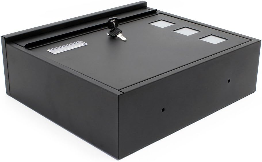 Wiltec Briefkasten V12 schwarz 360 x 115 x 315 mm, Wandbriefkasten mit Schloss, Sichtfenstern und Na