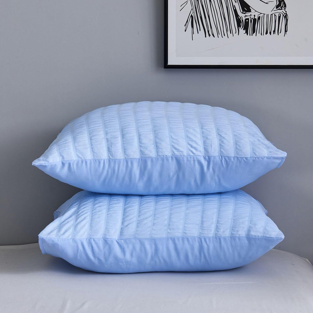 Seersucker Bettwäsche 155x220cm 2teilig Blau Geprägt Streifen Strukturiert Bettwaren-Sets Uni Gebürs