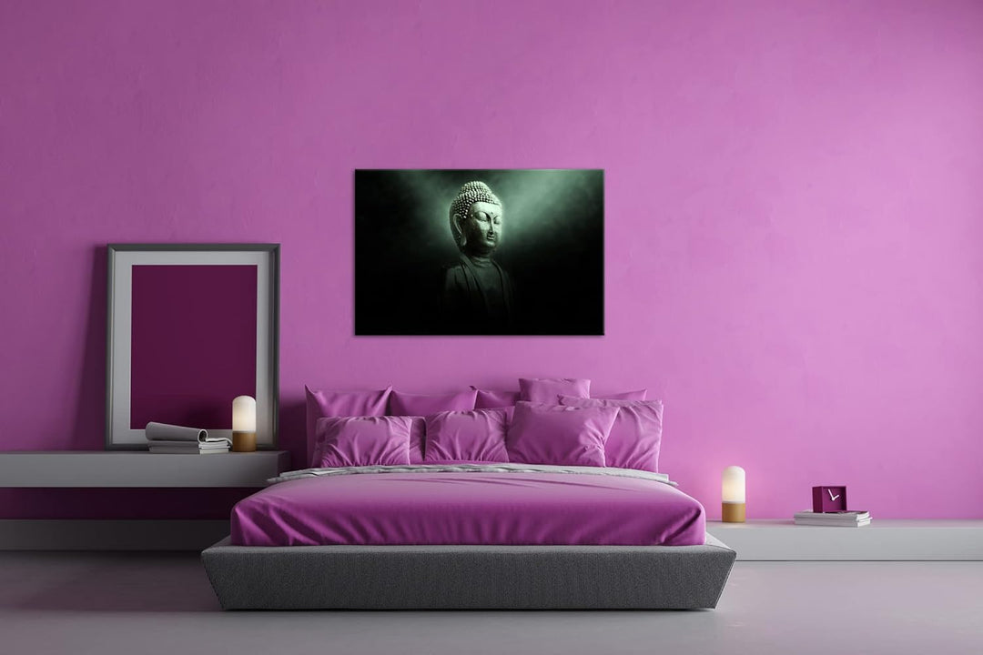 deyoli Dark Buddha Statur Format: 100x70 als Leinwand, Motiv fertig gerahmt auf Echtholzrahmen, Hoch
