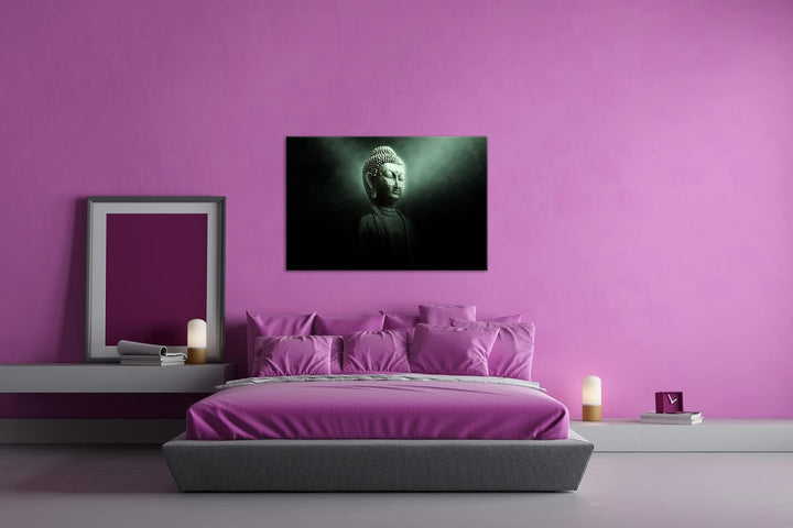 deyoli Dark Buddha Statur Format: 100x70 als Leinwand, Motiv fertig gerahmt auf Echtholzrahmen, Hoch