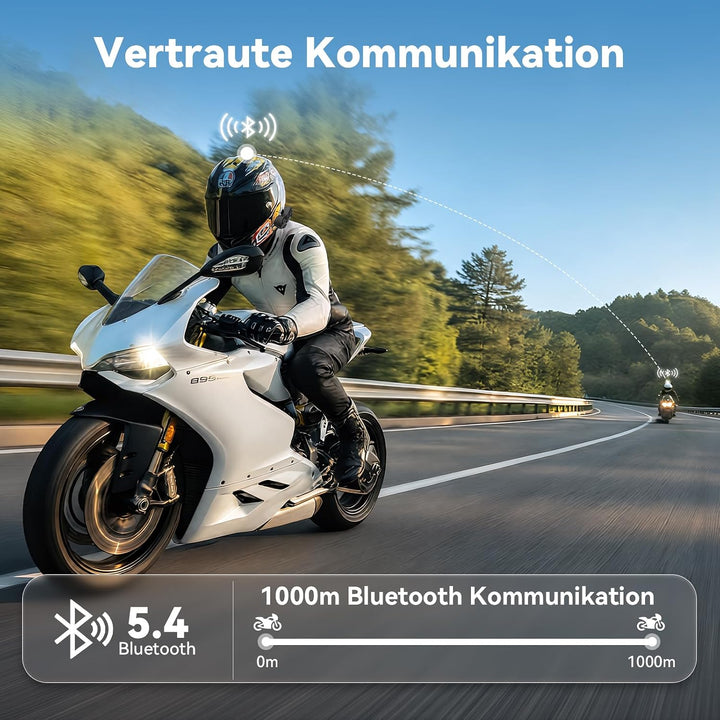 N2 Motorrad Intercom Bluetooth 5.4, 1000m Kommunikation für 2 Fahrer N2 Doppelpack, N2 Doppelpack