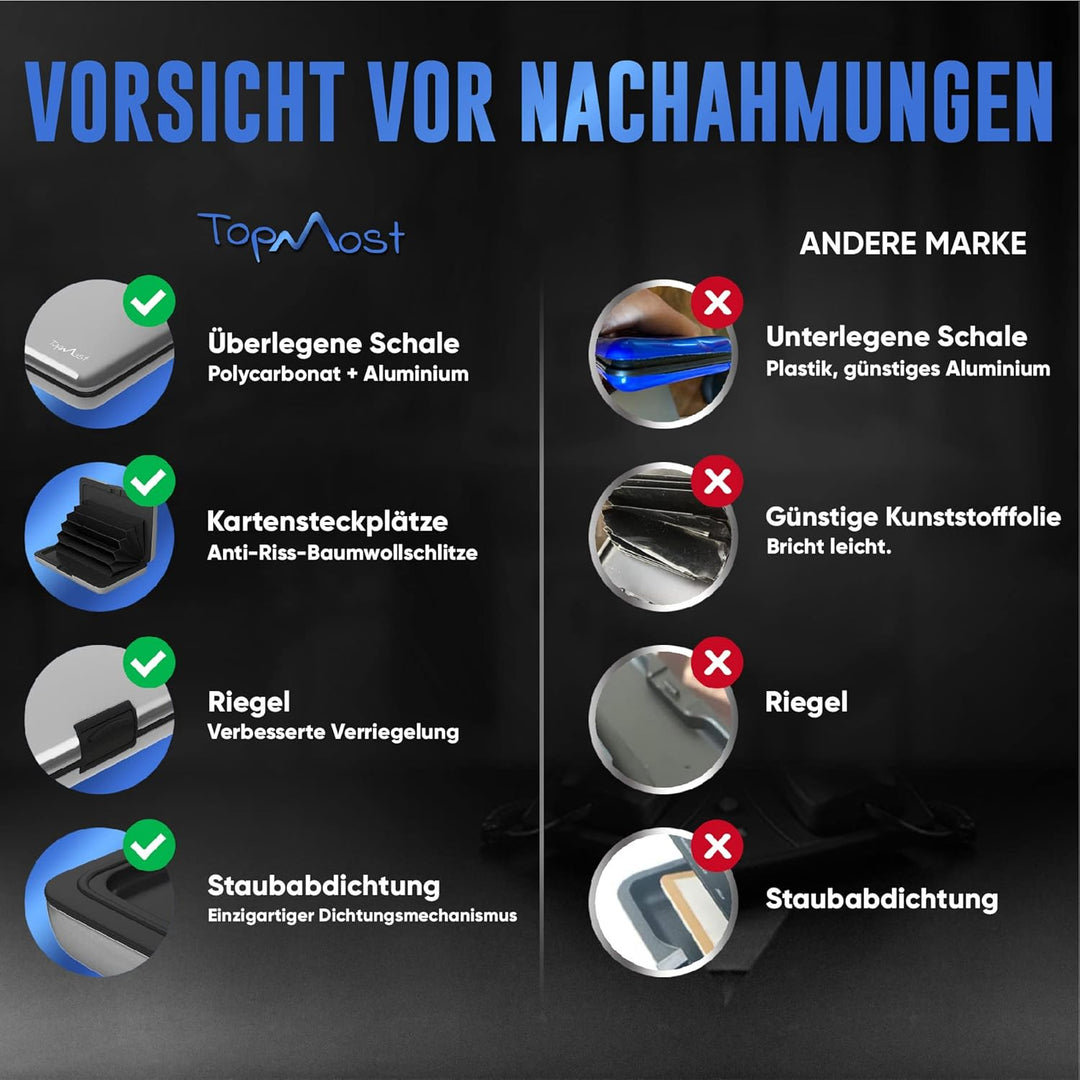 TopMost Aluminium Kreditkartenetui mit RFID-Schutz für Damen & Herren - Geldbörse für 12 Karten und