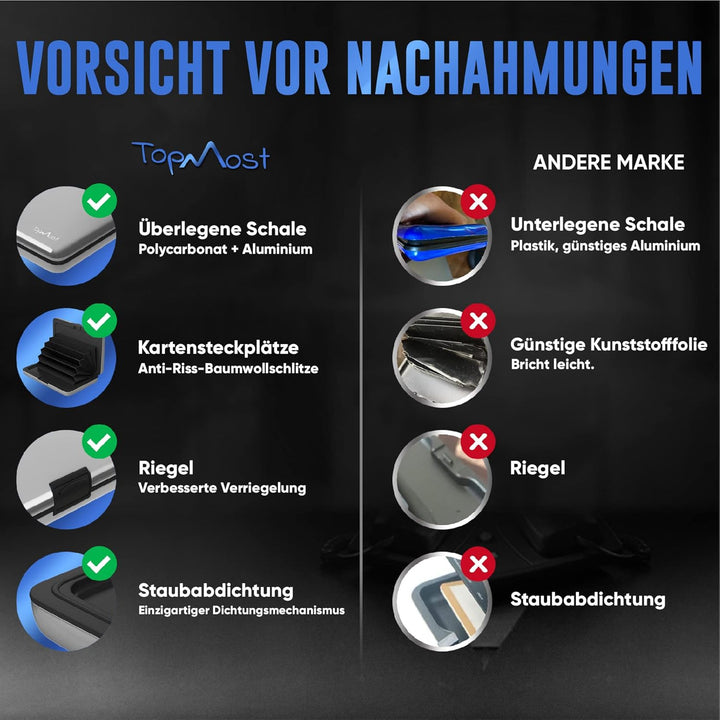 TopMost Aluminium Kreditkartenetui mit RFID-Schutz für Damen & Herren - Geldbörse für 12 Karten und