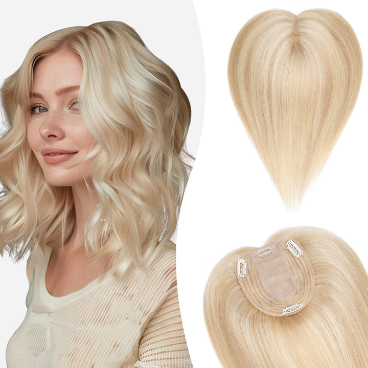 Hair Topper Echthaar, 10x12cm Basis Toupet Damen, Haartopper Echthaar mit Remy Seide Basis, Haar Top
