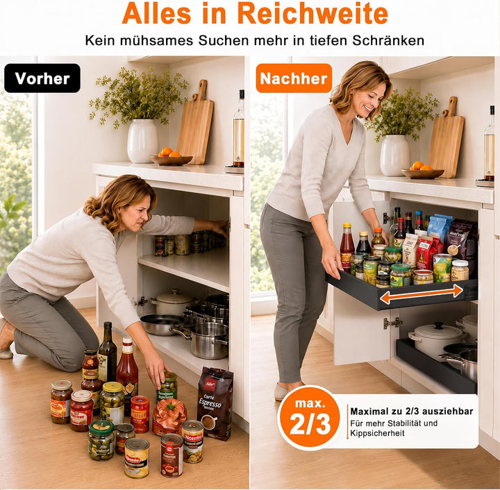 PNNP Teleskopschublade Küche Ausziehbare Schublade: Einstellbare Breite Schrank Organizer (32–53 cm