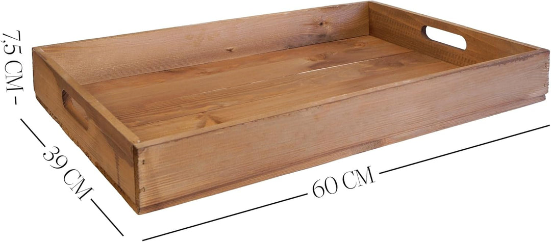 Serviertablett aus Holz 60x40x8cm Holztablett Frühstückstablett Dekotablett Tragetablett Präsentiert