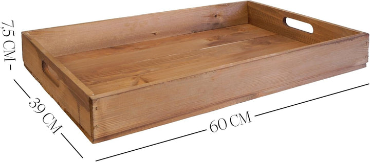 Serviertablett aus Holz 60x40x8cm Holztablett Frühstückstablett Dekotablett Tragetablett Präsentiert