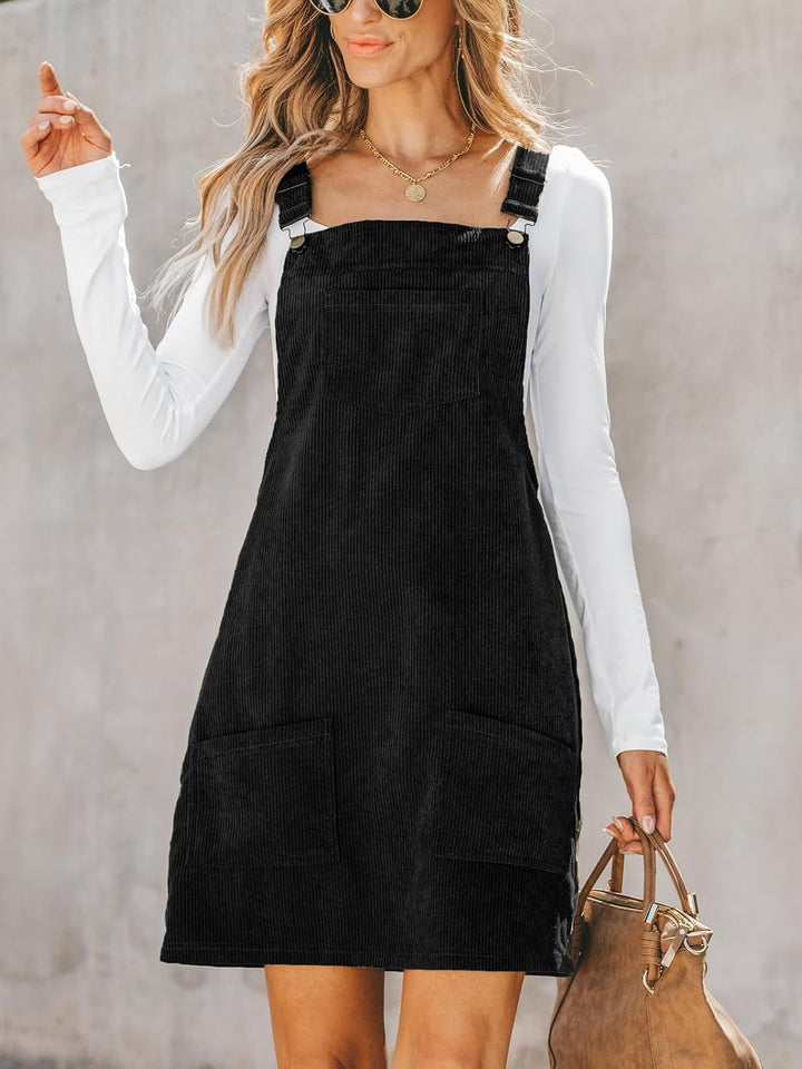 CUPSHE Damen Latzrock Quadratischer Ausschnitt Hosenträger Taschen Cord Latzkleid Overallkleid Freiz