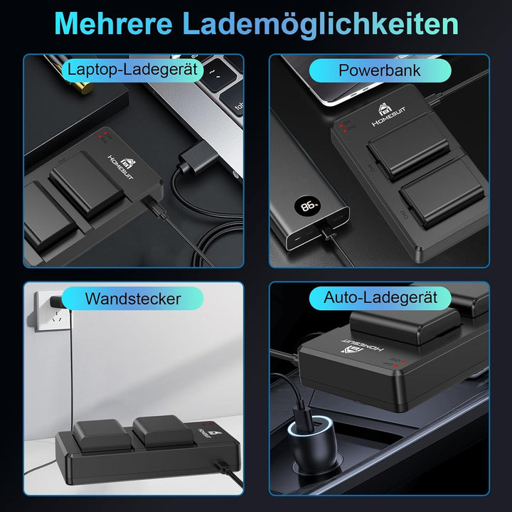 Homesuit NP-FW50 Akku und USB Dual Ladegerät Kit für Sony ZV-E10, A6000-Akkus, A6500, A6300, A7II, A