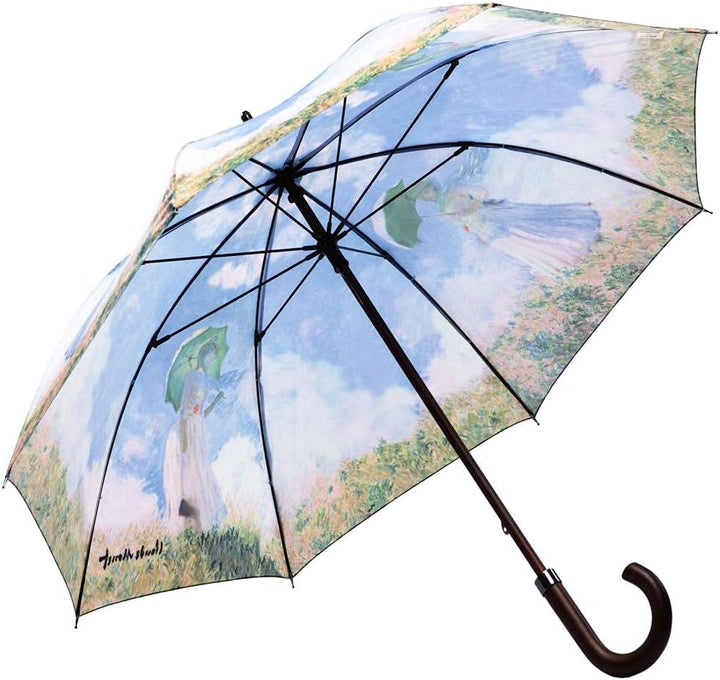 LUCKYWEATHER Regenschirm Stockschirm Damen Motiv Monet Frau mit Sonnenschirm I Stockregenschirm gros
