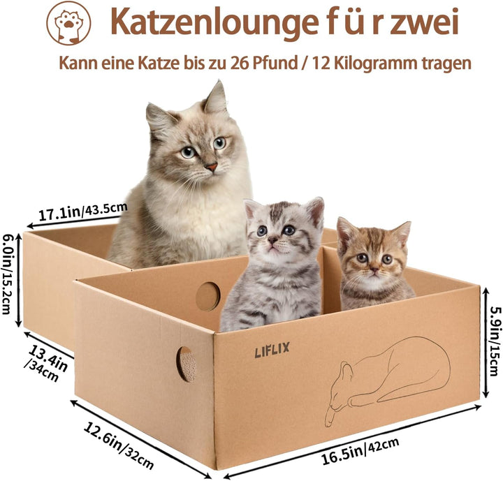 6 STK. Kratzbretter mit 2 Boxen, 43.5×33.5×15.5cm Kratzpappe für Katzen mit hochwertiger Karton, 6 S