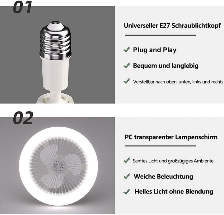 Ventilator lampe E27,Deckenventilator Mit Beleuchtung 30W,Deckenventilator Mit Licht,Lampe Mit Venti