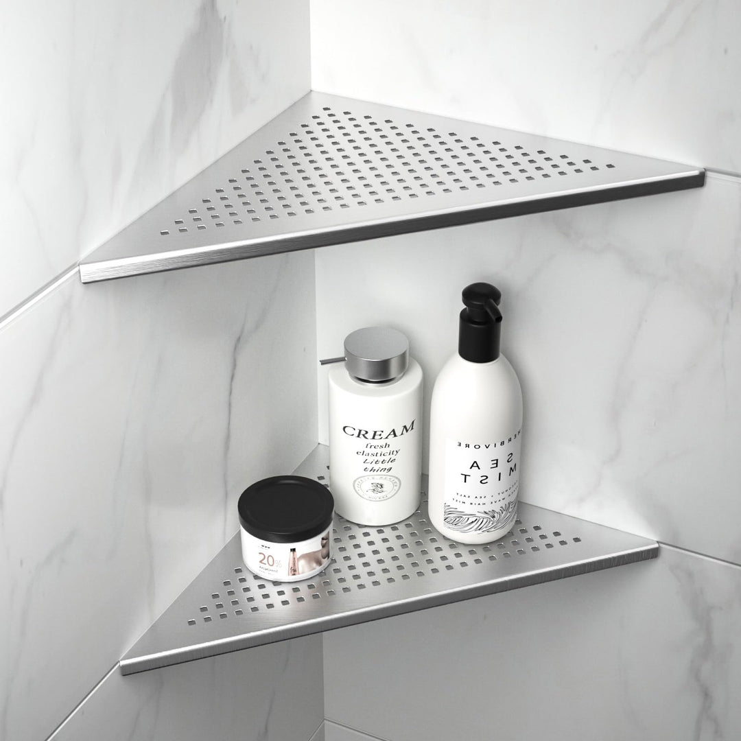 Bernkot Eck Duschregal, Edelstahl 304 Badezimmerregal aus Stahl mit Gitterdesign für geflieste Wände