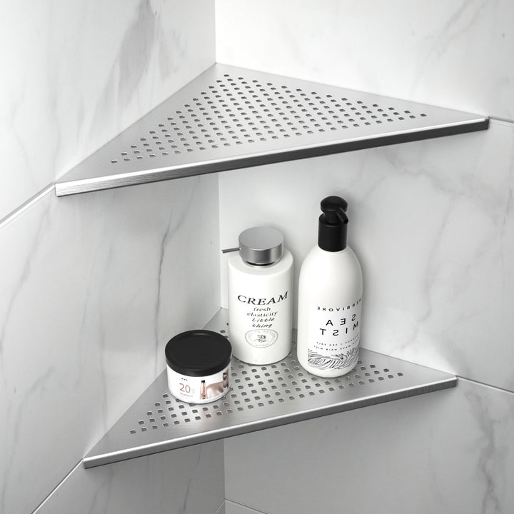 Bernkot Eck Duschregal, Edelstahl 304 Badezimmerregal aus Stahl mit Gitterdesign für geflieste Wände