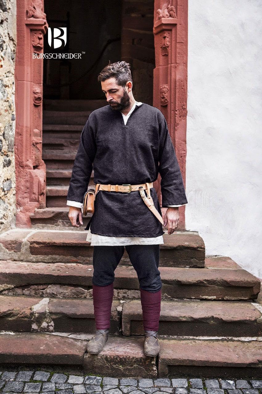 Mittelalter Kurztunika Tunika Langarm grau authentisch Wolle - XXL XXL Grau, XXL Grau
