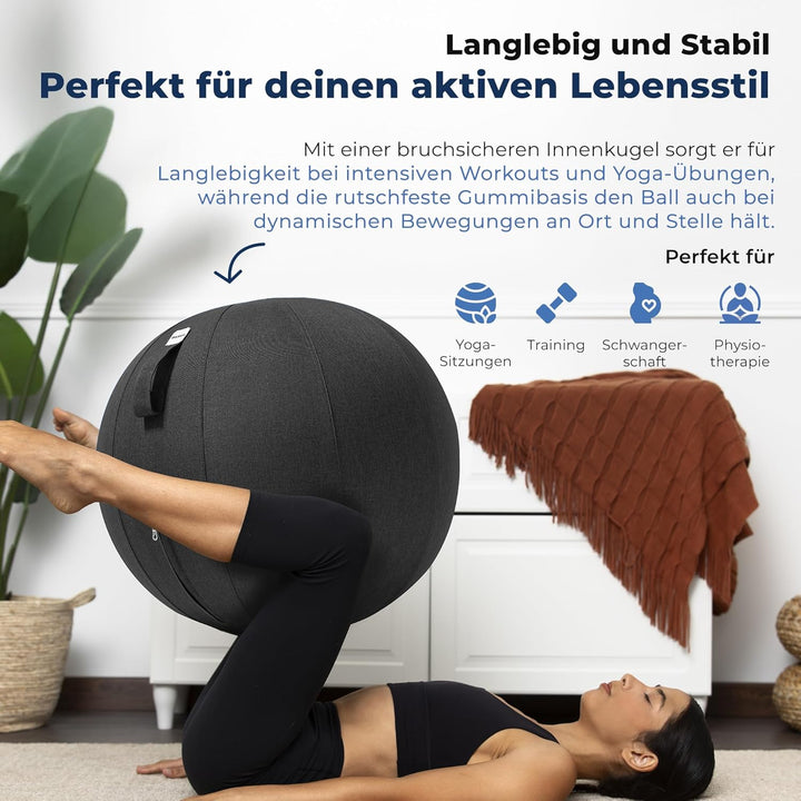 Sitzball Büro Ergonomisch 65 cm, Ergonomische Sitzmöbel für Büro und Heimbüro, Langlebiger Stoff, Gy
