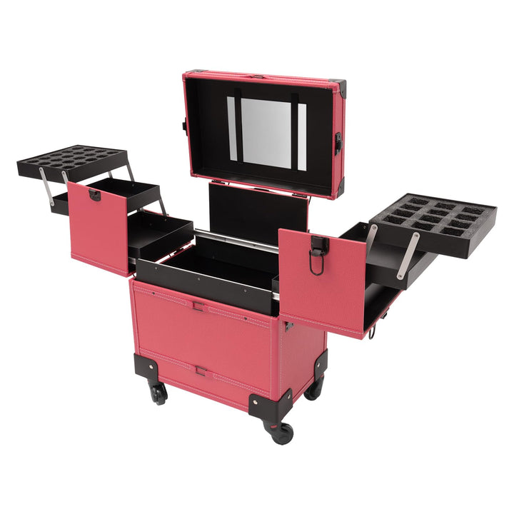 Rolling Kosmetikkoffer Trolley Profi Schminkkoffer Kosmetik-Trolley mit Spiegel, Make up Koffer Kosm