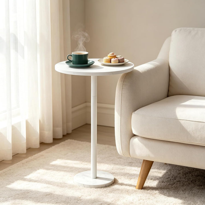 smusei Kleiner Weisser Beistelltisch runder Couchtisch mit Marmorsockel Sofa-Beistelltisch für Wohnz