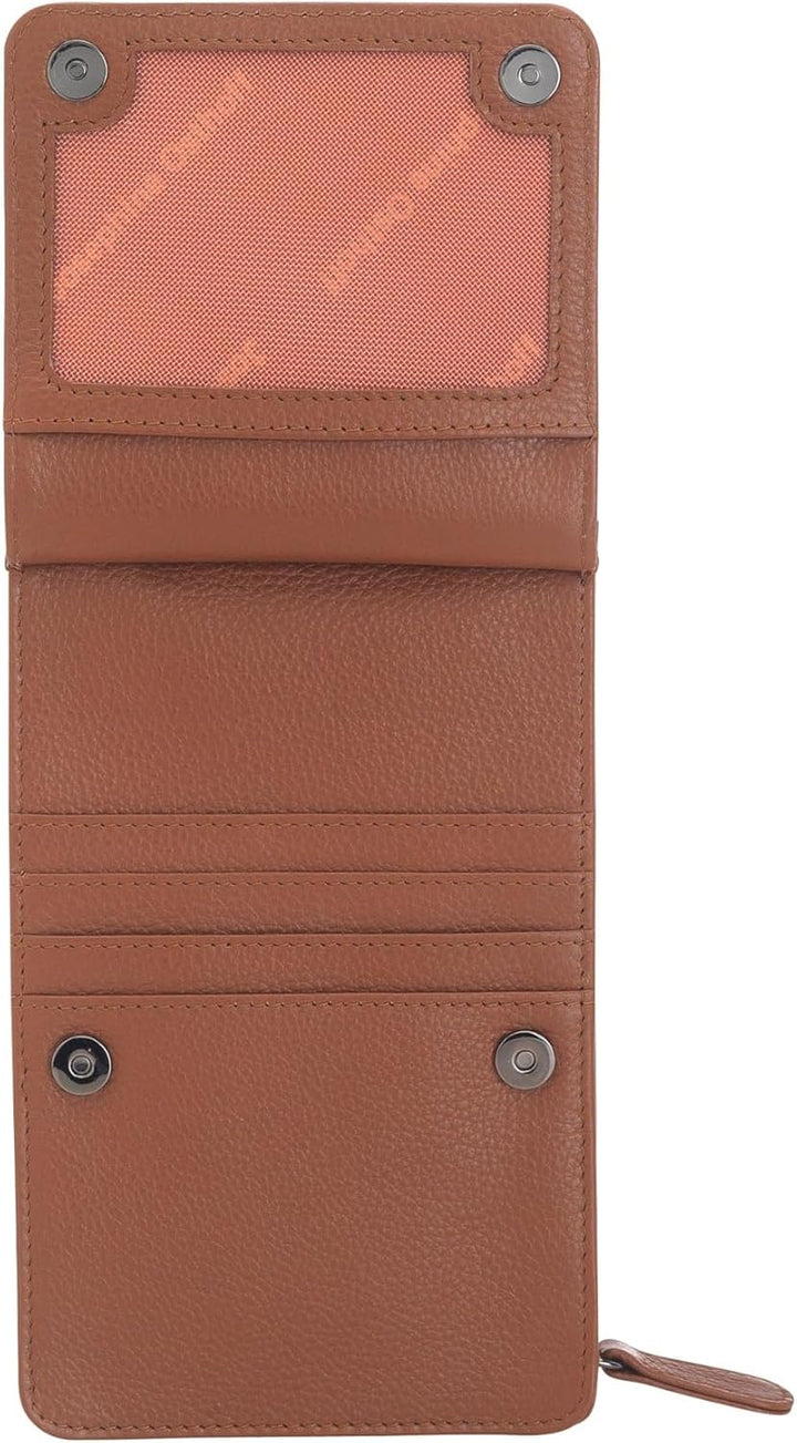 Josephine Osthoff Handy Umhängetasche mit Vortasche für Kopfhörer, handgemacht aus 100% Echtleder, C