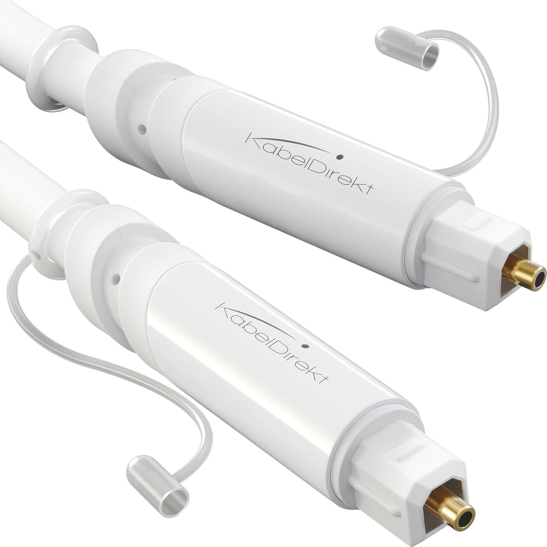 KabelDirekt Optisches Audiokabel mit 0% Signalverlust und Schutzkappe - 15m - TOSLINK weiss (Glasfas