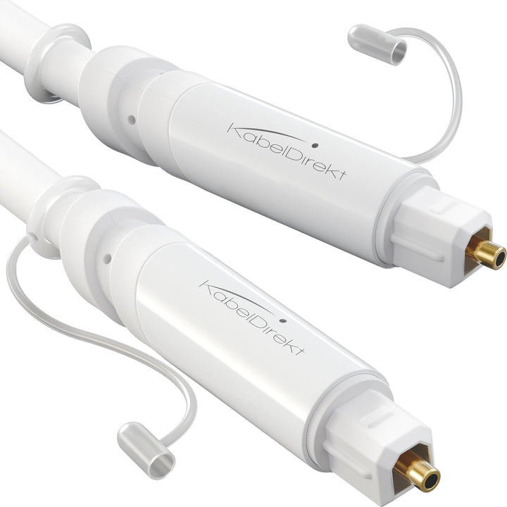 KabelDirekt Optisches Audiokabel mit 0% Signalverlust und Schutzkappe - 15m - TOSLINK weiss (Glasfas