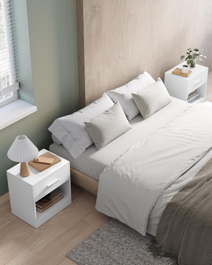 VASAGLE Nachttisch, 2er Set, Beistelltisch, mit Schublade, Griff, offenes Fach, Couchtisch, für Schl