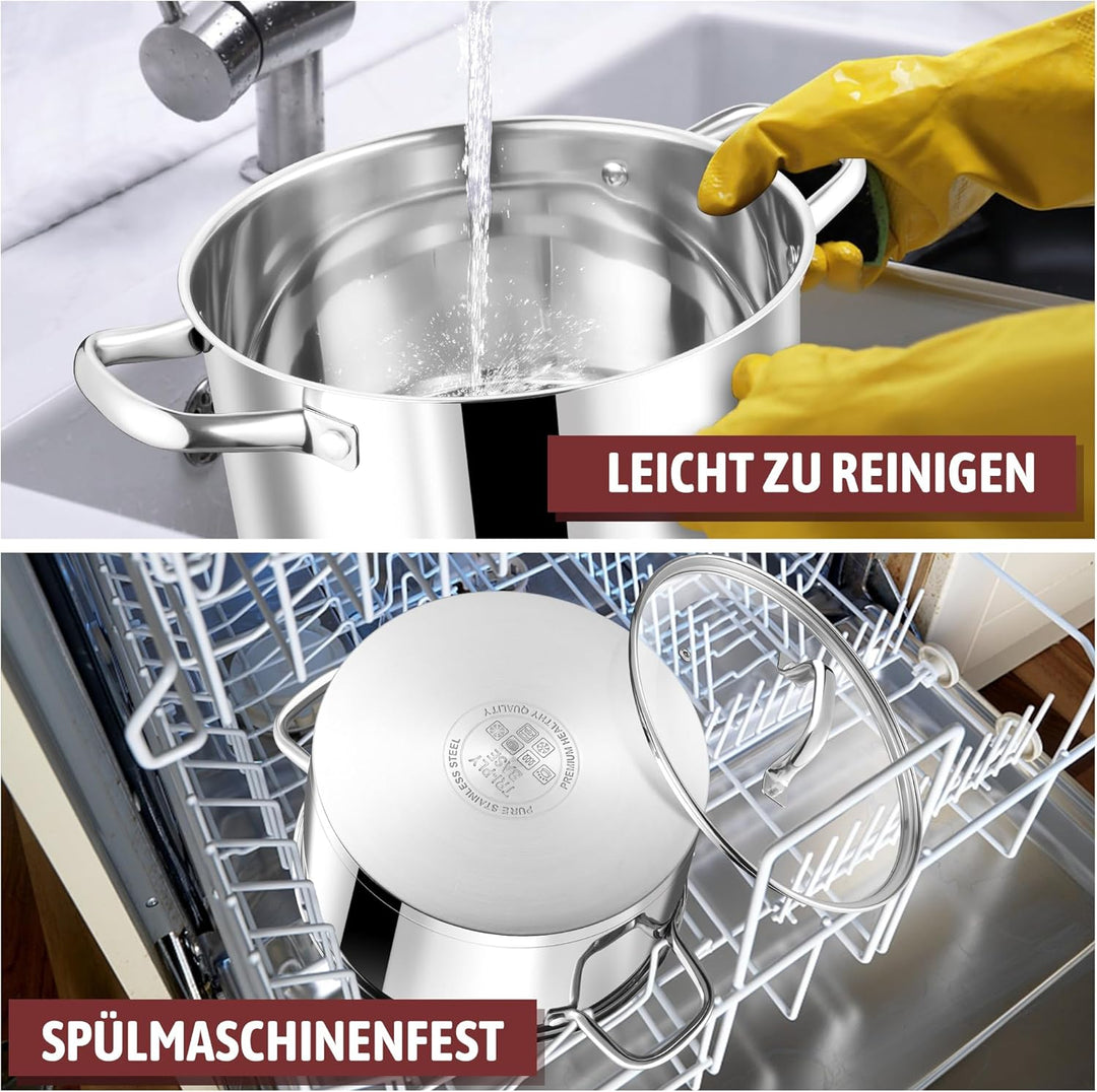 Joyfair Kochtopf, 24cm Edelstahl Suppentopf mit Glasdeckel, 3-Lagen Edeastahl Topf Induktion für all