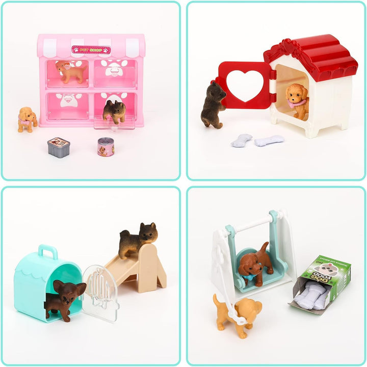 27 Stück Hund Puppenhaus Zubehör, Realistische Hundefiguren Spielzeugset mit Mini Hundefiguren, Hund